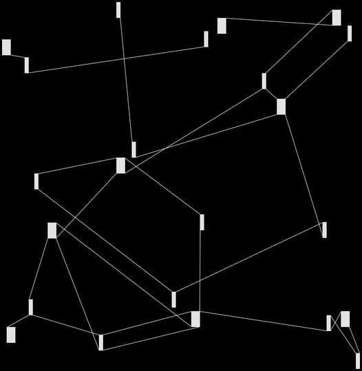 Connected nodes mapped over a warm gradient